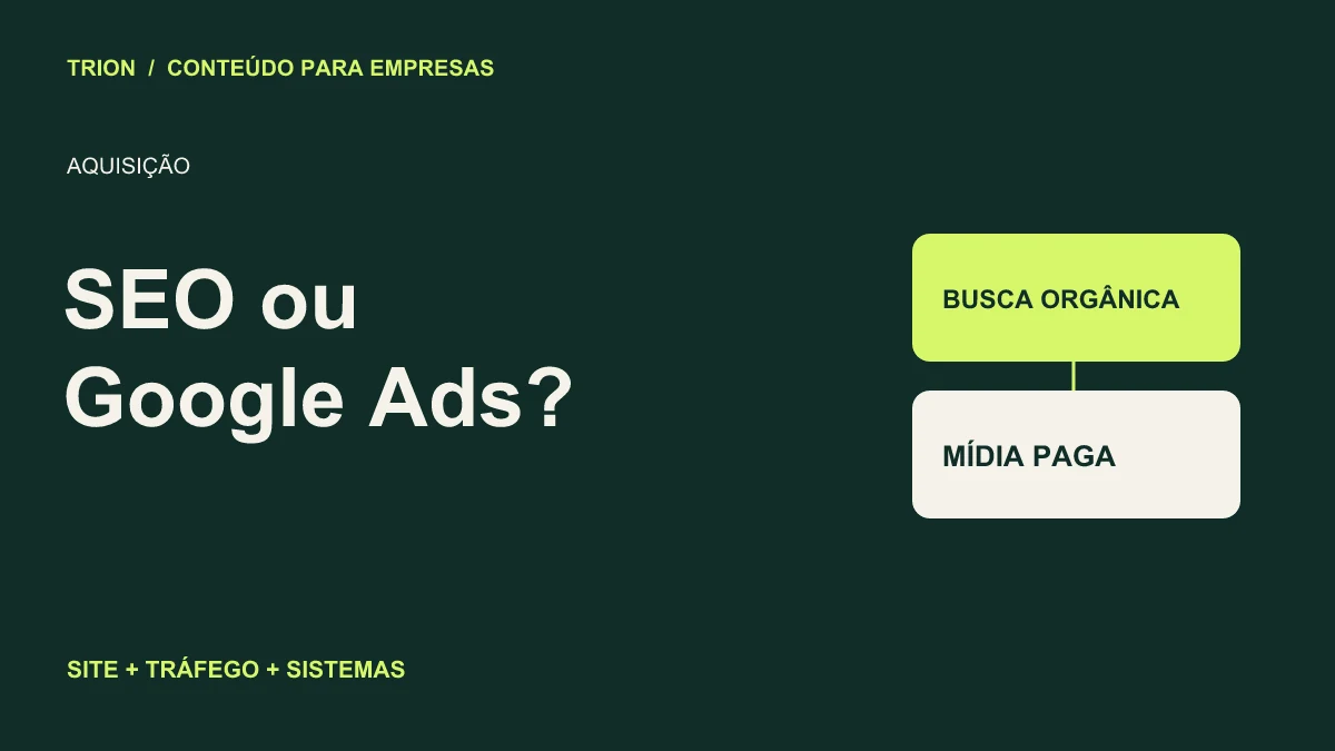 Ilustração editorial TRION: SEO ou Google Ads: onde sua empresa deve começar?